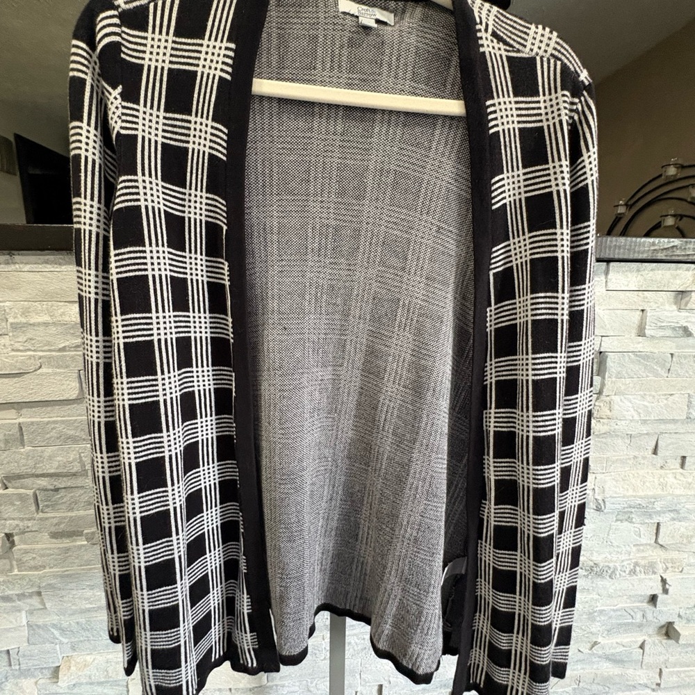 croft & barrow Black and White Plaid Open-Front Cardigan